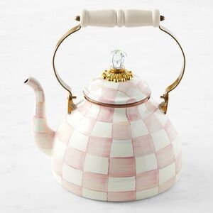 NEW Mackenzie-Childs Rosy Check Tea Kettle 3qt